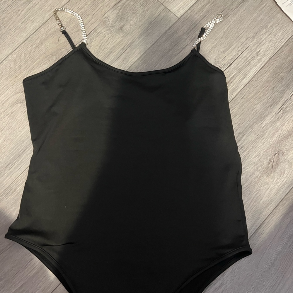 SHEIN Black Bodysuit with Sparkling Straps